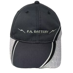 AJM Baseball Cap Black Gray One Size Strapback Diamond Plate P.A. Battery Hat
